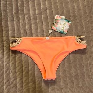 Luli Fama - Moderate Cheeky Crochet Sides Bikini Bottom - Peach - Large Small